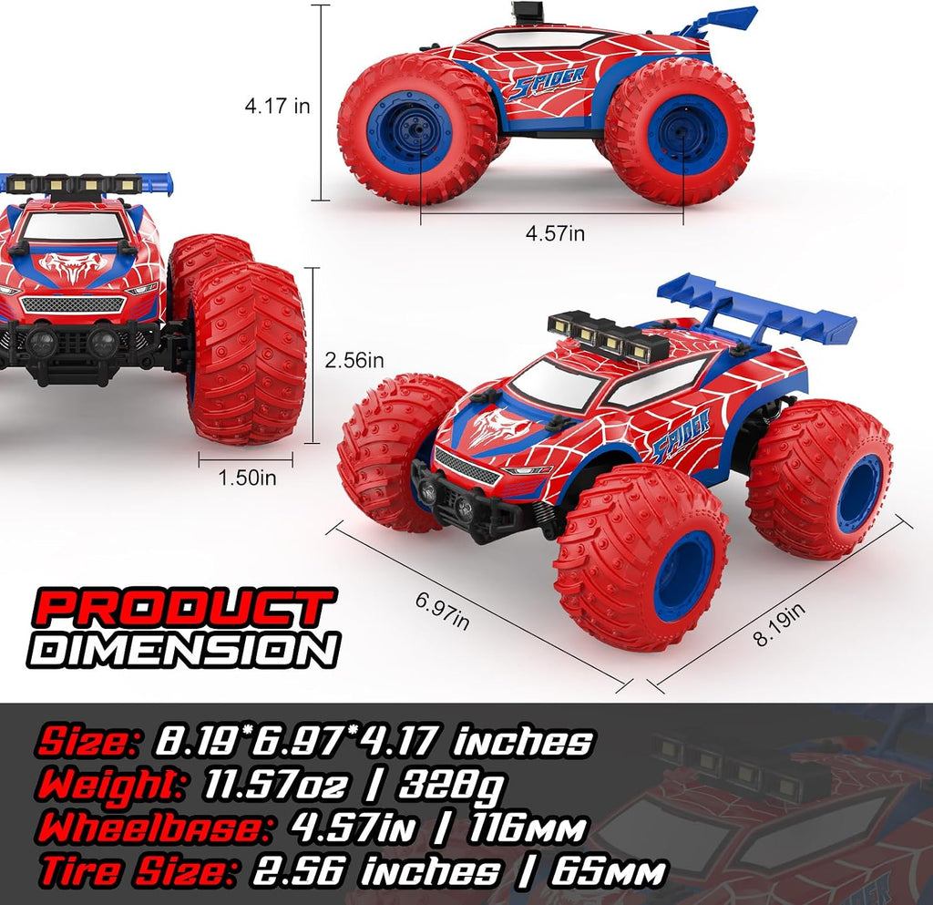 Auto a control remoto 1:18 – Camión monstruo todoterreno todoterreno de 12.4 mi/h 2.4 GHz con luces de carrocería, faros delanteros y faros, auto de juguete recargable de regalo para niños y