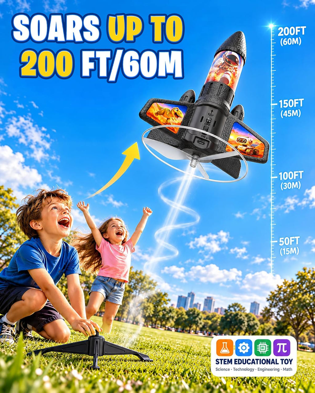 Lanzacohetes para niños, vuela hasta 200 pies, juguete de espuma EPP mejorada para exteriores con paracaídas de lanzamiento automático, luces LED, regalo para niños y niñas a partir de 6 años