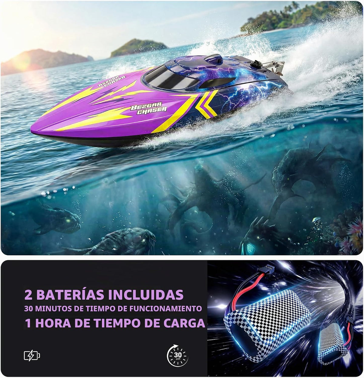 BEZGAR TX136 12 pulgadas 25 KPH Fast RC Speed Boat para niños