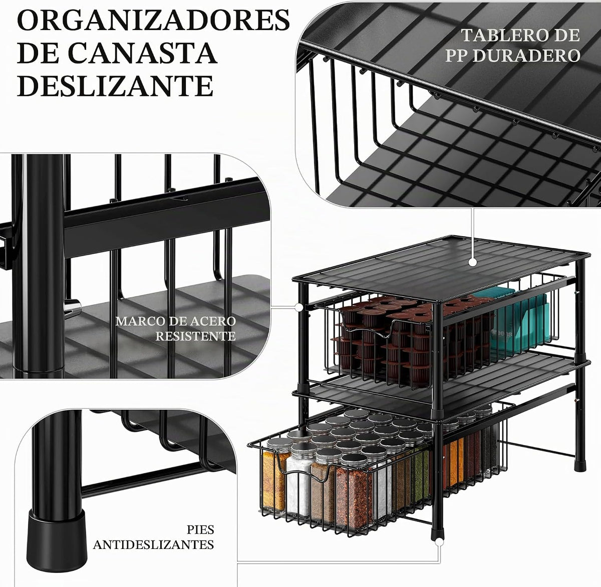 Simple Houseware - Cajón apilable, color negro