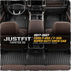 CAT® JustFit™ Alfombrillas 3D personalizadas para Ford F-250 F-350 Super Duty Crew Cab 2017-2026, juego completo delantero y trasero, forros de goma resistentes medidos con láser, accesorios Ford