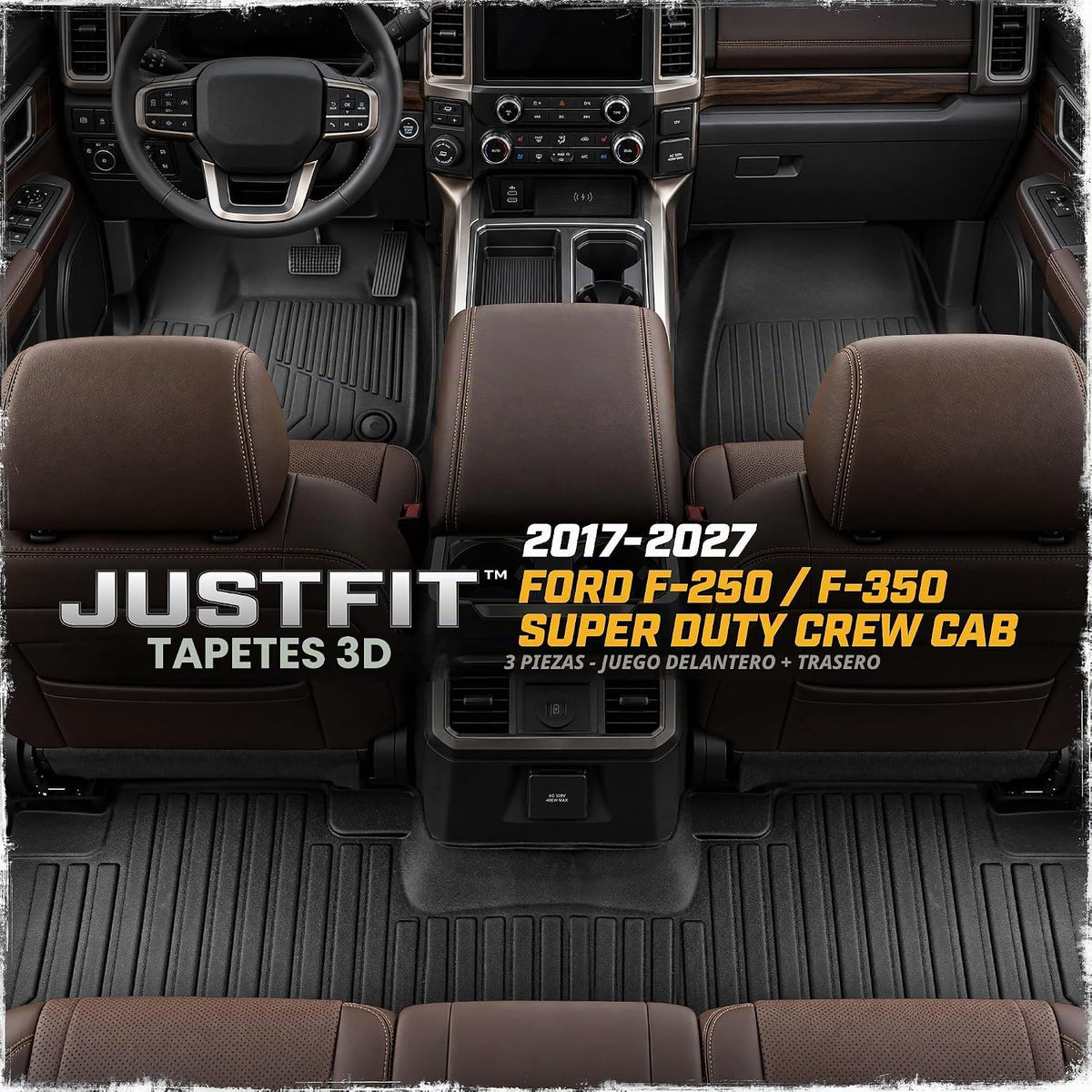 CAT® JustFit™ Alfombrillas 3D personalizadas para Ford F-250 F-350 Super Duty Crew Cab 2017-2026, juego completo delantero y trasero, forros de goma resistentes medidos con láser, accesorios Ford