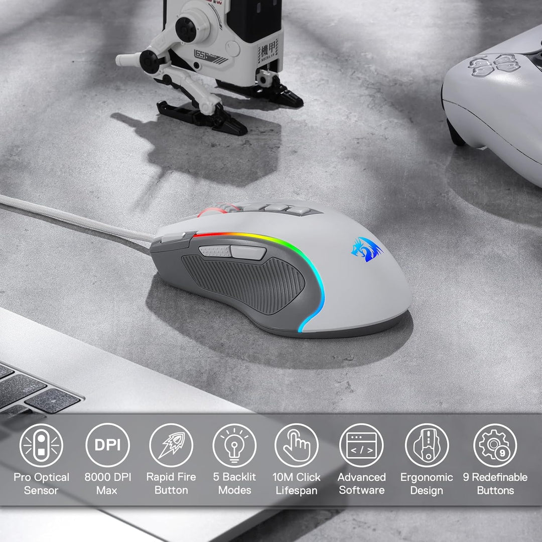 Redragon M612 RGB Ratón para juegos con cable, ratón óptico de 8000...