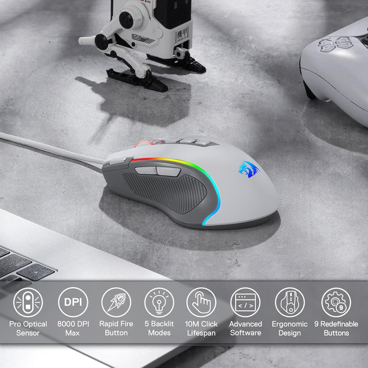 Redragon M612 RGB Ratón para juegos con cable, ratón óptico de 8000...