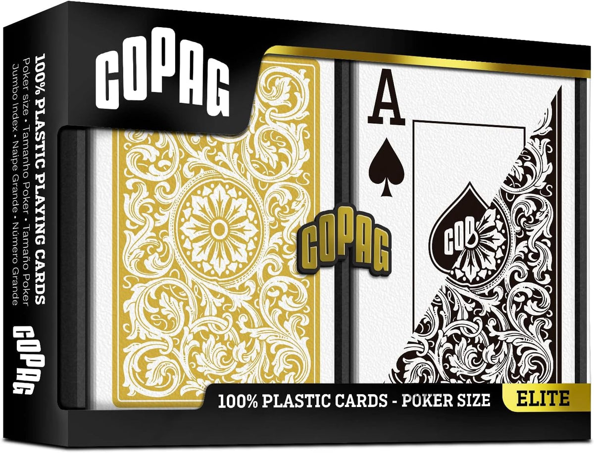 Copag 1546 Design - Juego de cartas 100% de plástico, tamaño de póquer (estándar) negro/dorado (índice jumbo, 1 juego)