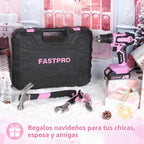 FASTPRO Juego de taladro rosa de 20 V para mujeres, kit de herramientas