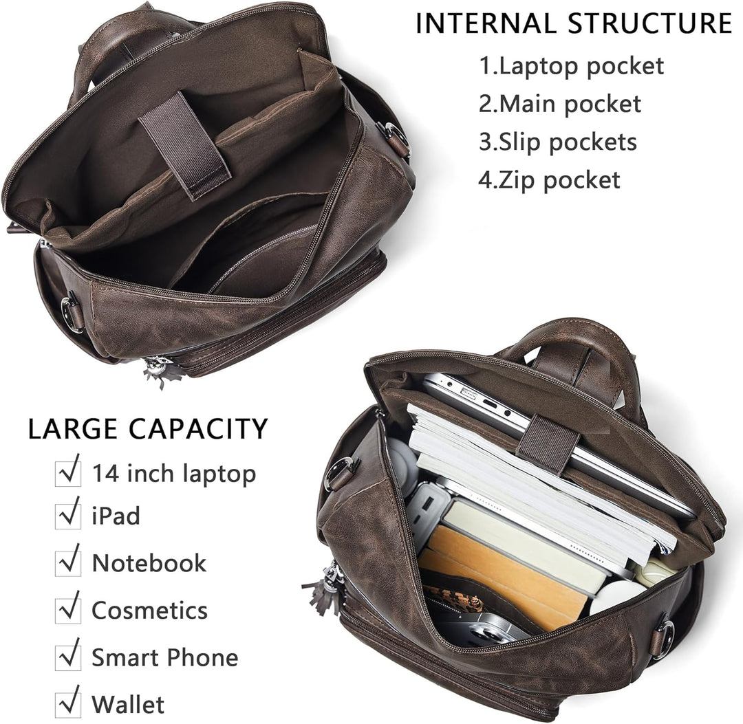 Mochila Shrrie de cuero vegano para computadora portátil de 14 pulg...