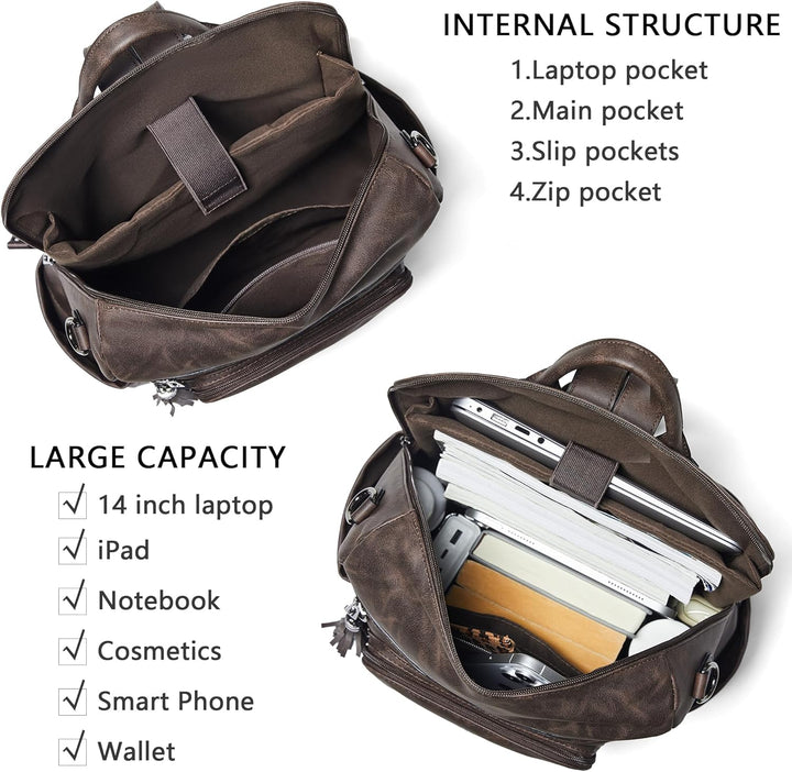 Mochila Shrrie de cuero vegano para computadora portátil de 14 pulg...