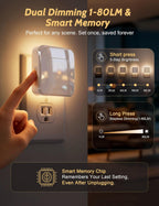 Paquete de 4 luces nocturnas con sensor de movimiento retroiluminado, luz nocturna LED enchufable, sensor de atardecer a amanecer, 1-80 lúmenes, luz nocturna de brillo ajustable para pasillo