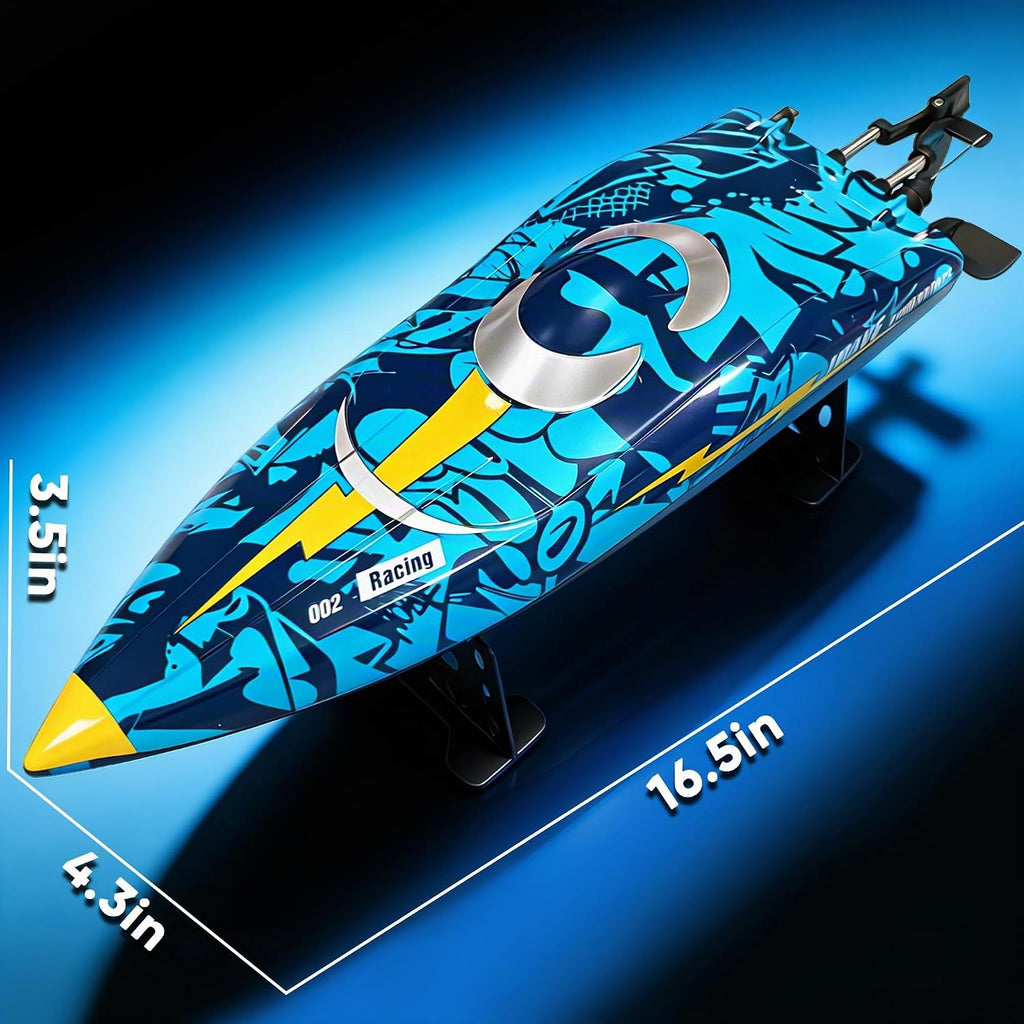 Barco a control remoto de alta velocidad de 16 pulgadas para adultos y niños, barco grande de control remoto rápido de más de 40 KPH para piscinas, lagos y ríos, con luces LED, diseño