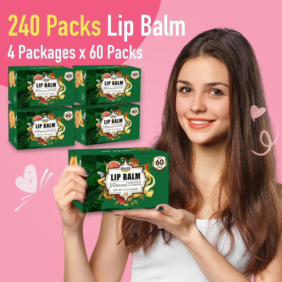 AZEN Paquete de 240 bálsamos labiales, bálsamo labial natural a gra...