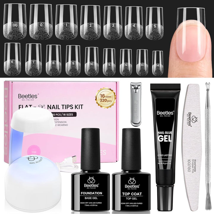 Kit de uñas de gel Beetles Flat-X, puntas cuadradas cortas, 320 pie...