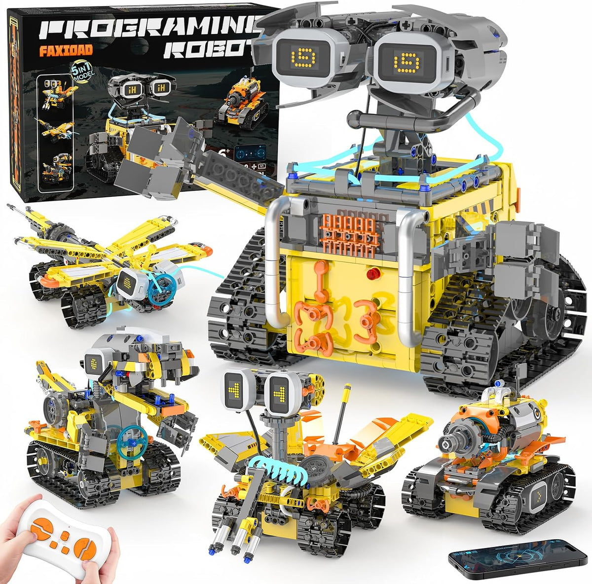 Juguetes de construcción de robot STEM 5 en 1 para niños, aplicación y control remoto, kit de construcción de robots de dinosaurio, 888 piezas, juego de construcción STEM para niños y niñas, 6