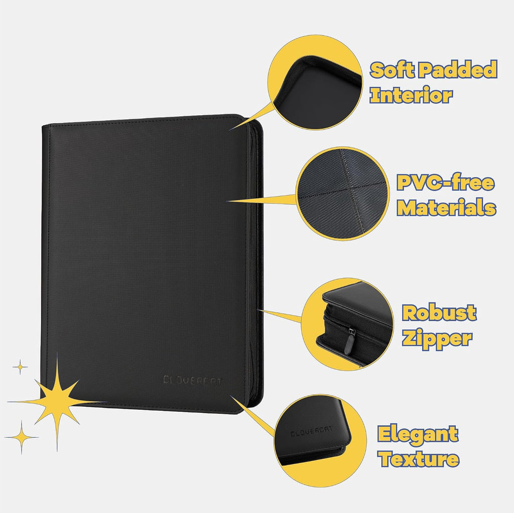 Carpeta de 9 bolsillos Toploader, Libro de cartas premium Clovecat, contiene 252 cartas coleccionables con 20 fundas Top-loader removibles, carpetas de PU para cartas, álbum de cartas para MTG, TCG