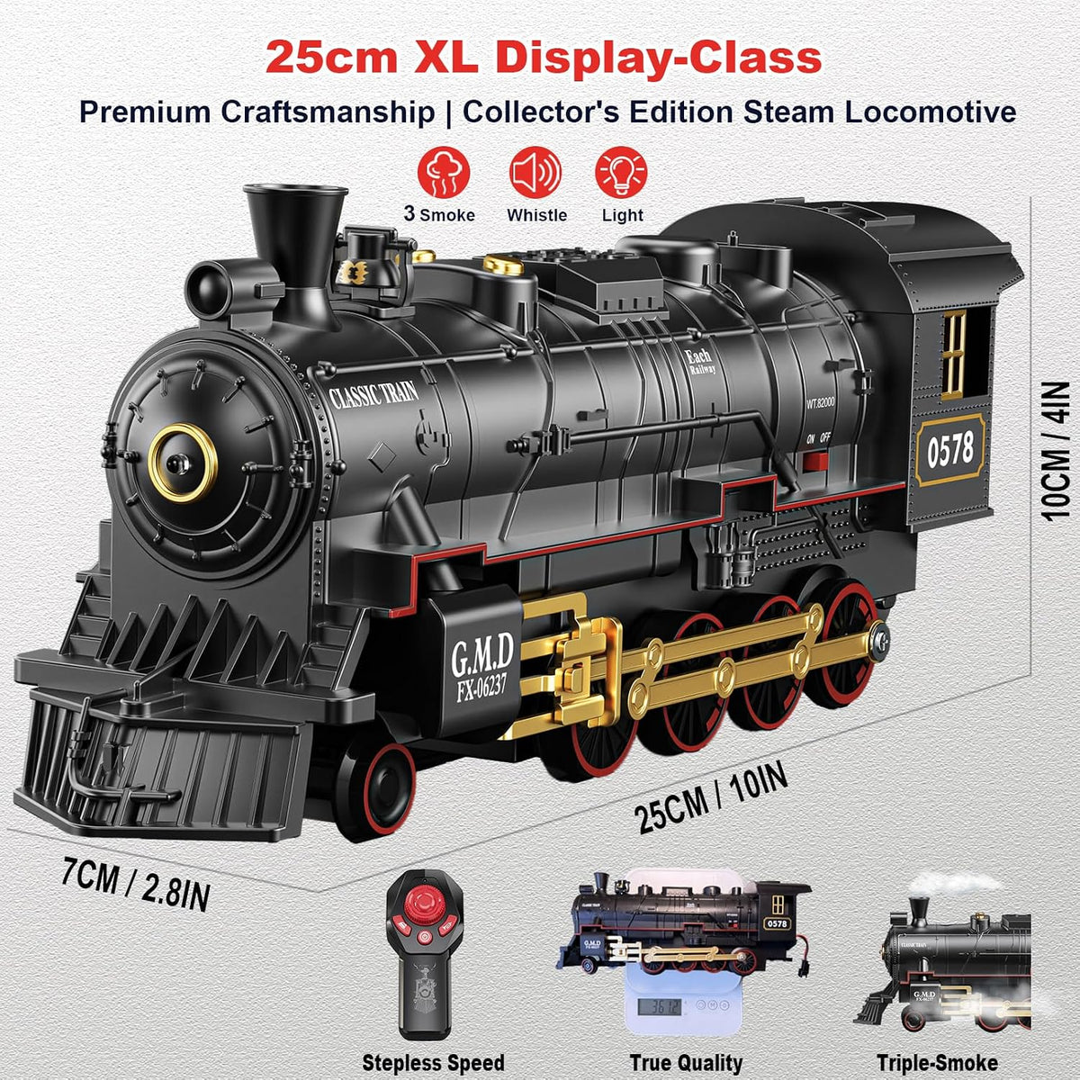 Juegos de tren eléctrico con control remoto para niños, juguetes de tren de Navidad, locomotora de vapor con 3 humos, vagones de pasajeros brillantes, pistas de lujo, luz y sonidos, regalos de cumpleaños para niños y niñas
