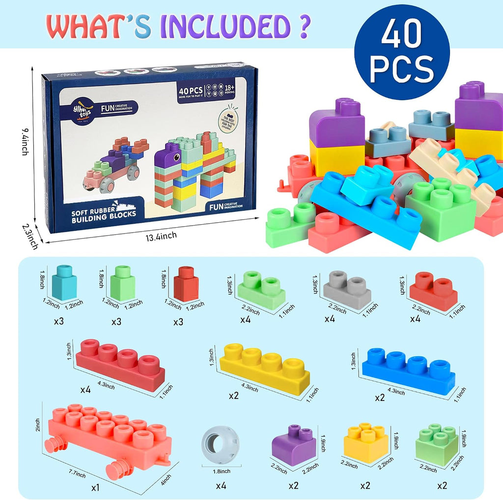 Bloques de construcción suaves para niños pequeños, 40 unidades de