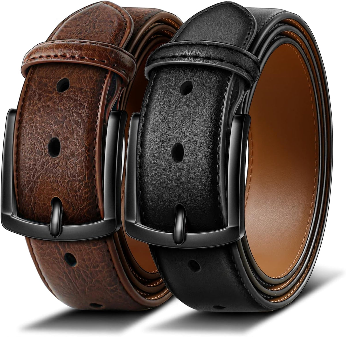 BULLIANT Cinturón para hombre, 2 unidades, cinturón de cuero, 7 agu...