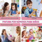 CraftyTime Pack de 6 Kits de Pintura por Números de Dibujos Animados para Niños con Lienzo con Marco, Pintura por Números para Niños de 4-8-12 años, Kits de Pintura Acrílica y al Aceite Fáciles para