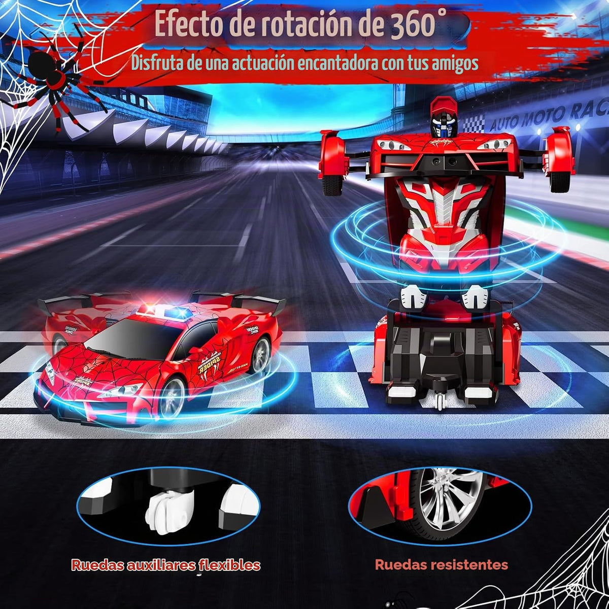 Coche teledirigido de araña con luz de policía, transformando coches RC