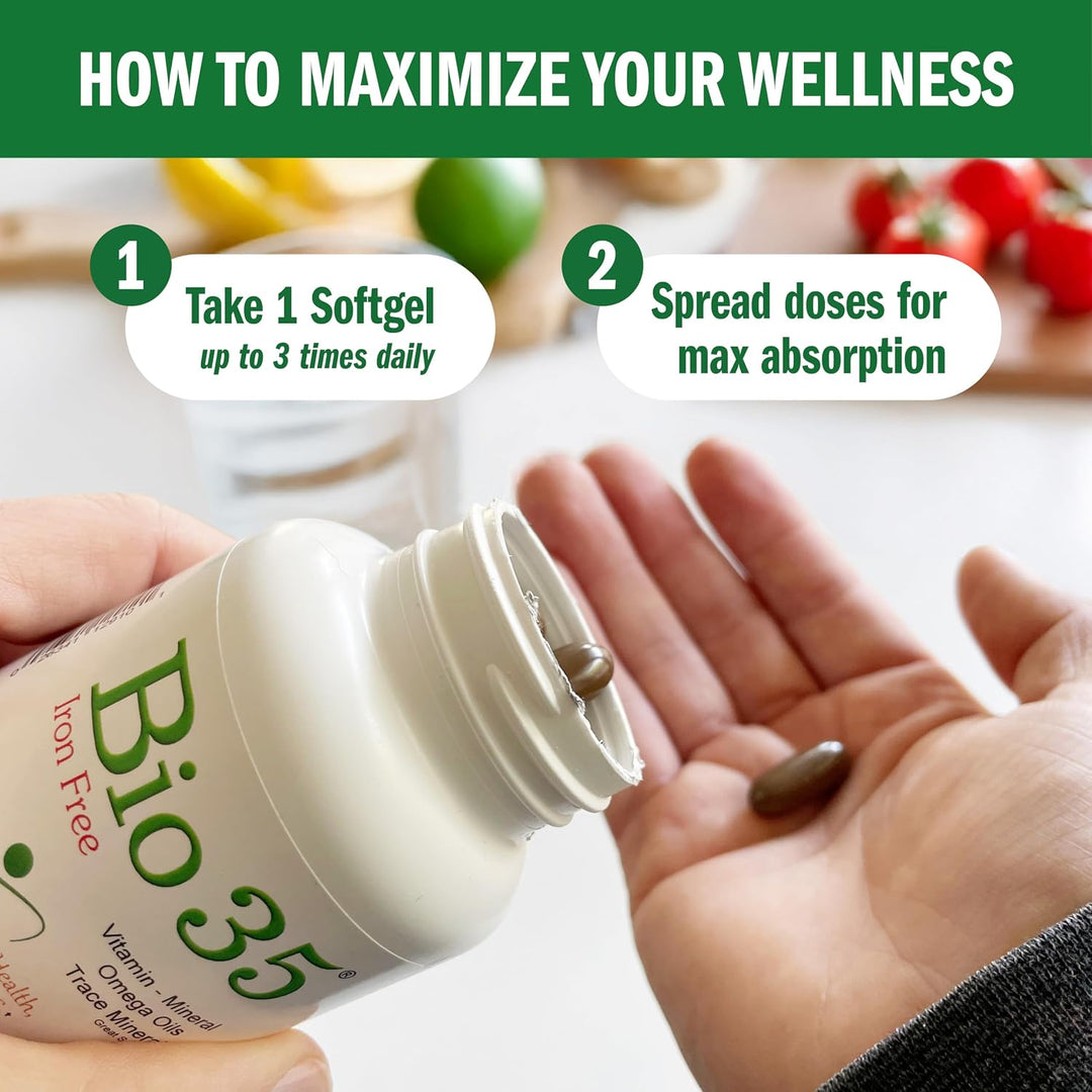 Bio-35 - Multivitamínico diario de hierro sin gluten y soja, para h...