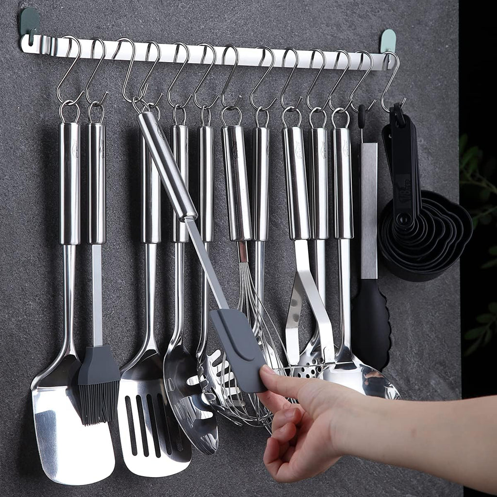 Berglander Juego de utensilios de cocina de 38 piezas, juego de utensilios de cocina de acero inoxidable, utensilios de cocina, juego de herramientas de cocina con soporte para utensilios y ganchos