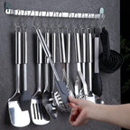 Berglander Juego de utensilios de cocina de 38 piezas, juego de utensilios de cocina de acero inoxidable, utensilios de cocina, juego de herramientas de cocina con soporte para utensilios y ganchos