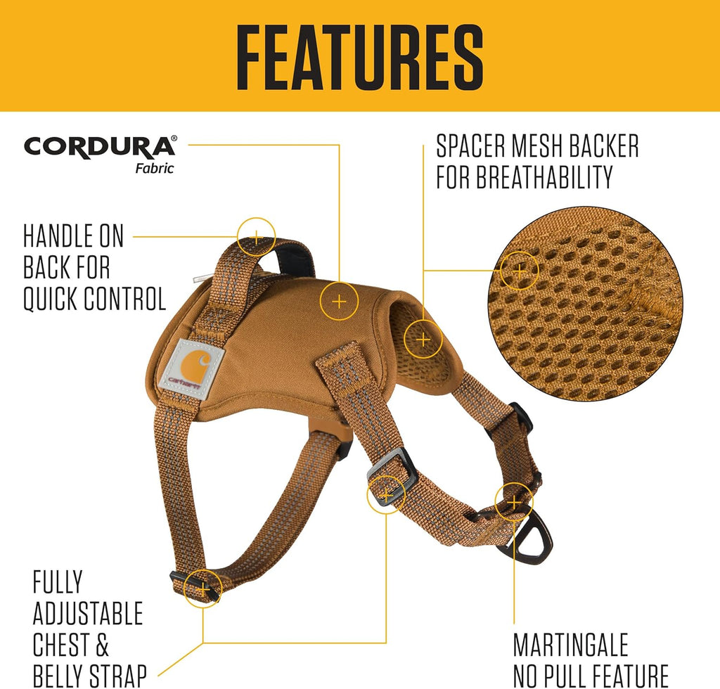 Carhartt Arnés para Perro de Nylon Duck Sin Tirones, Totalmente Ajustable con Mango de Control Rápido y Acentos Reflectantes, Vino Profundo, Pequeño