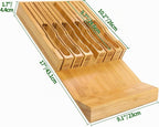 VaeFae Organizador de cajones de cuchillos de bambú, organizador de cajones de cuchillos, bloque de cuchillos de cocina para 12 cuchillos y una ranura PLUS para tu afilador de cuchillos (sin