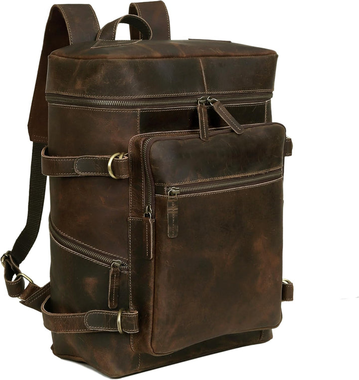 HLC Mochila de cuero genuino para computadora portátil para hombres...