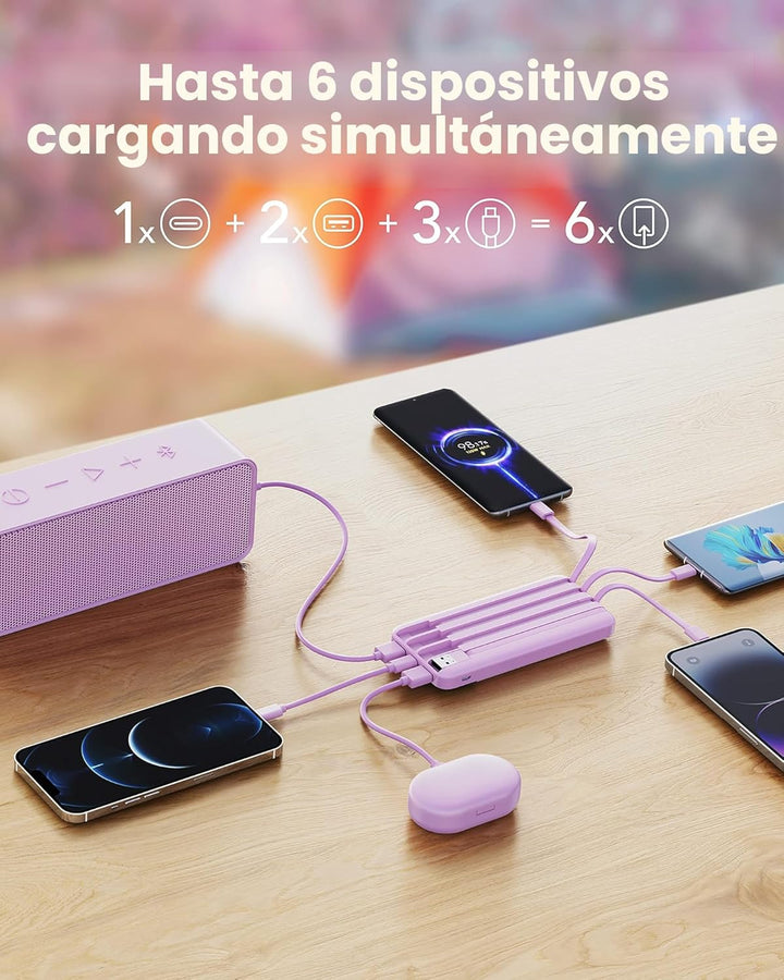 charmast Cargador portátil con cables incorporados, banco de energí...