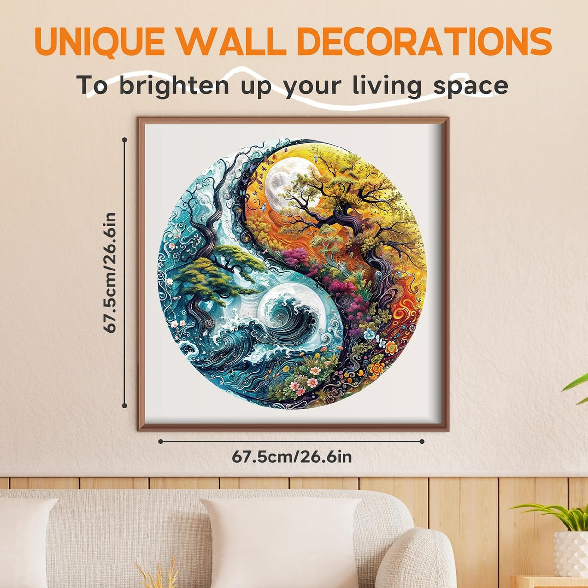 Rompecabezas de 1000 piezas para adultos, rompecabezas de paisaje Yin Yang para adultos, 26.6 x 26.6 pulgadas, 1000 piezas, rompecabezas plano, fiesta de cumpleaños de Navidad, decoración del hogar