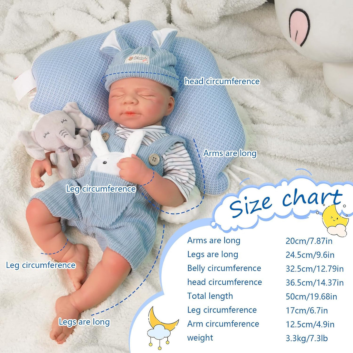 Muñeco niño de 20 pulgadas, muñeco bebé de silicona completa, muñecos reborn de bebé cuerpo entero de silicona, posición de descanso recién nacido, no vinilo, con caja de regalo