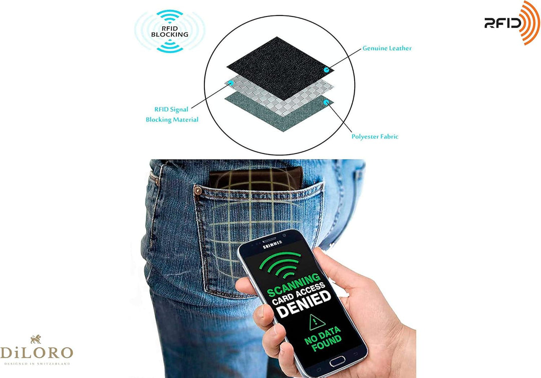 DiLoro Cartera plegable de cuero genuino de grano completo para hom...