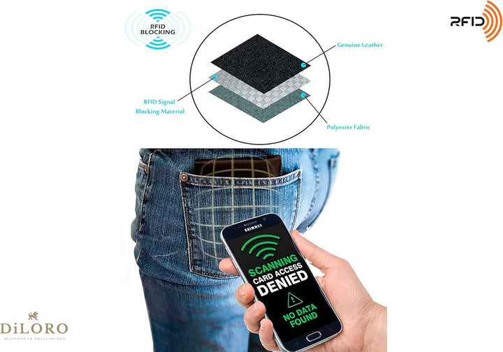 DiLoro Cartera plegable de cuero genuino de grano completo para hom...