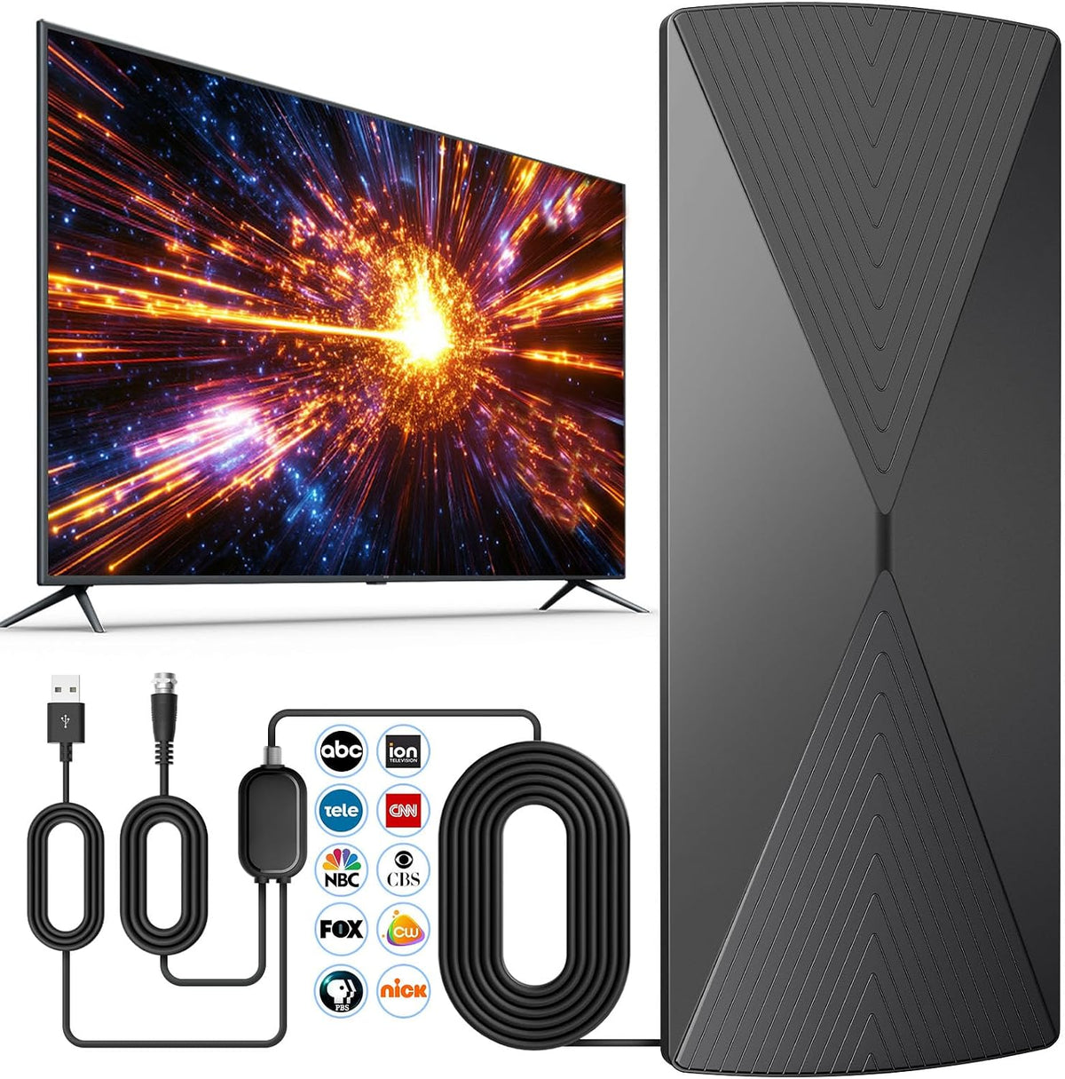 Antena de TV para Smart TV 2026, antena de TV digital interior para canales locales, recepción de alta ganancia de más de 5000 millas de largo alcance con soporte de amplificador 4K 1080P/televisores