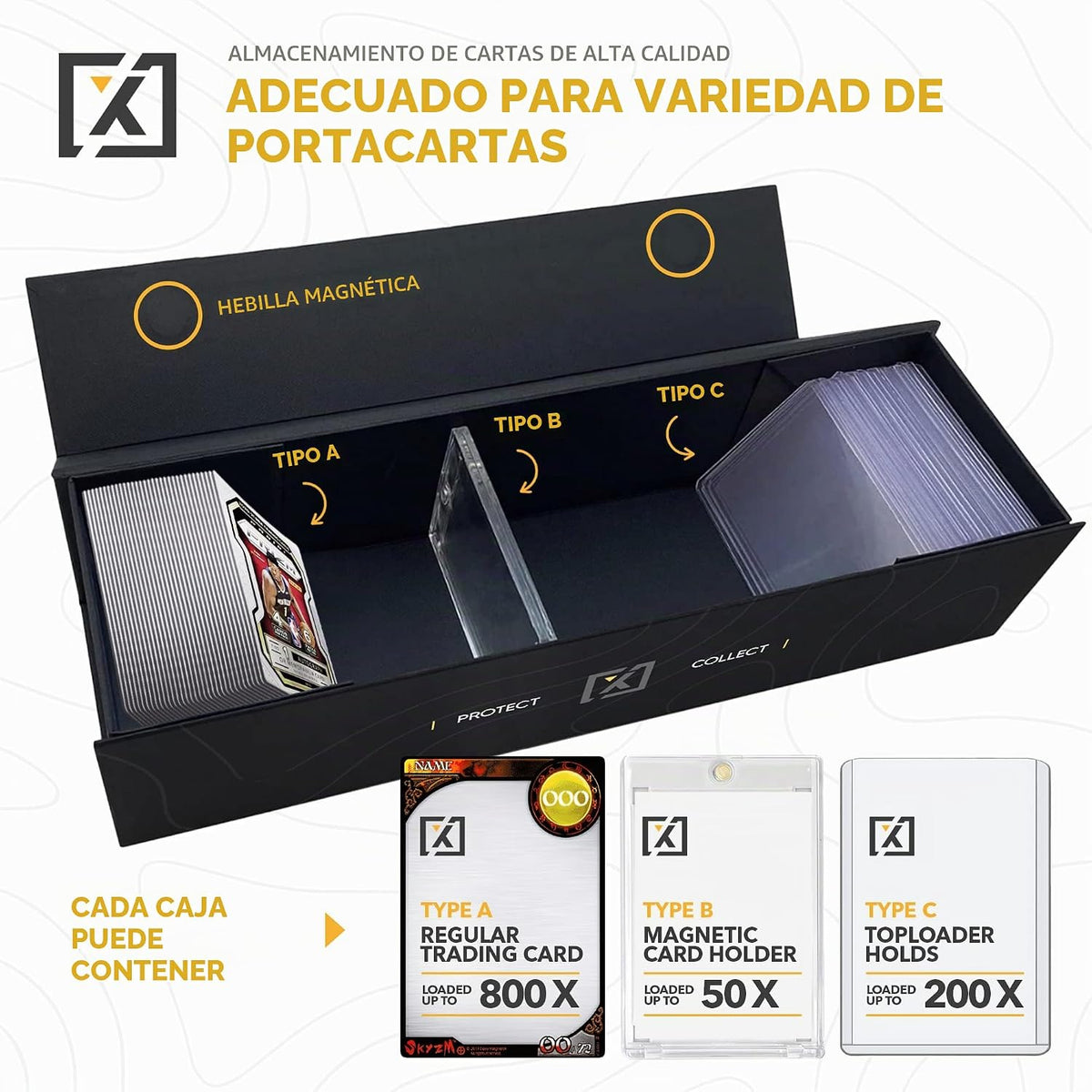 HOMEXPRO Caja de Almacenamiento de Tarjetas Coleccionables [PAQUETE DE 3] - Tapa Magnética | Se Adapta a 800 Tarjetas, 200 Toploaders, o 50 One Touch - Caja de Almacenamiento de Tarjetas de Béisbol