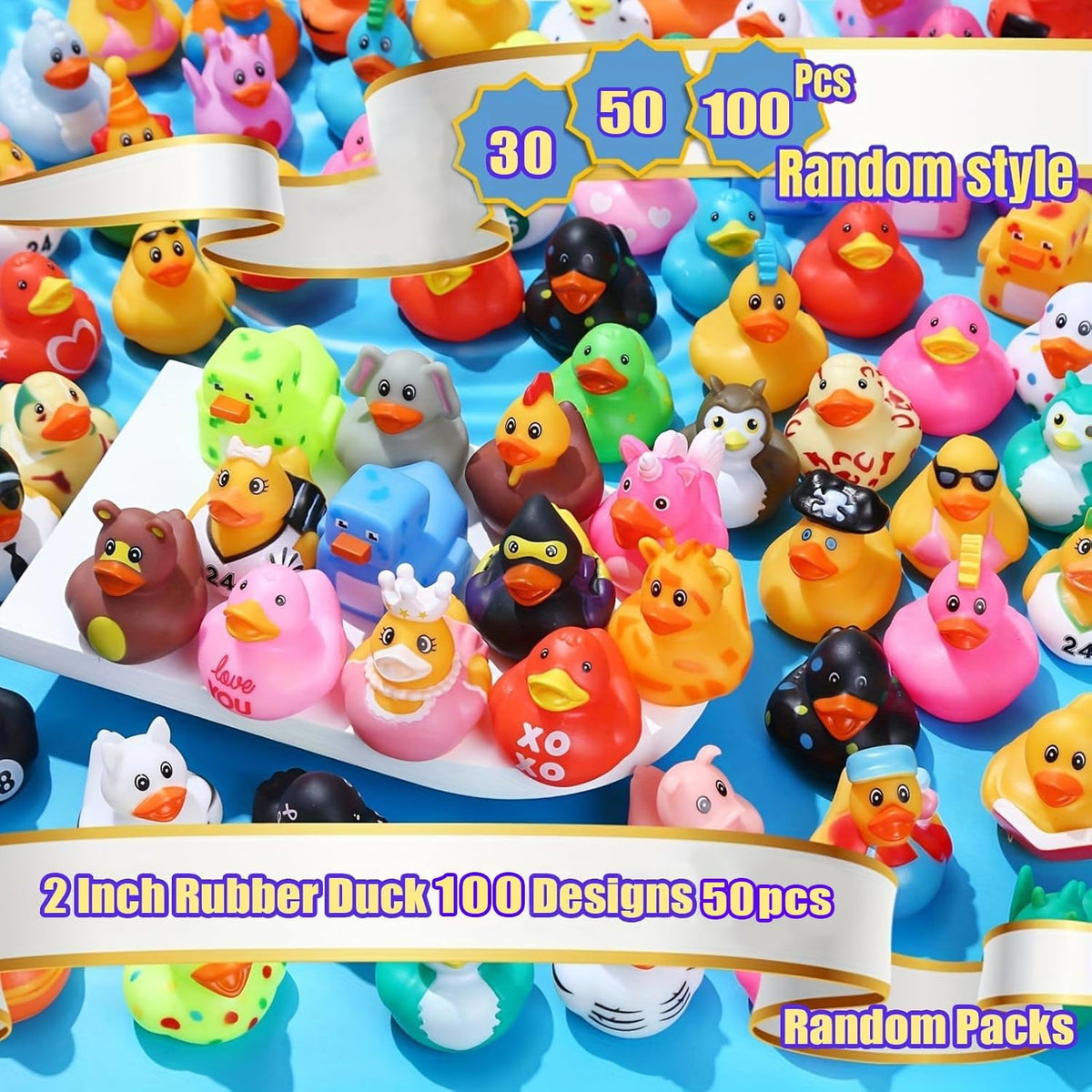 LINICE 50 patos de goma, patos surtidos aleatorios a granel, mini patitos de goma para niños pequeños, juguetes de baño para niños, juguetes de piscina para niños, regalos de cumpleaños, recuerdos de fiesta