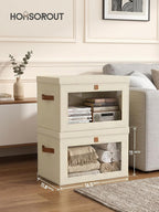Cajas de almacenamiento plegables - Organizador grande para armario con asas y ventana, cajas de almacenamiento decorativas, contenedores de tela para sala de estar, dormitorio, paquete de