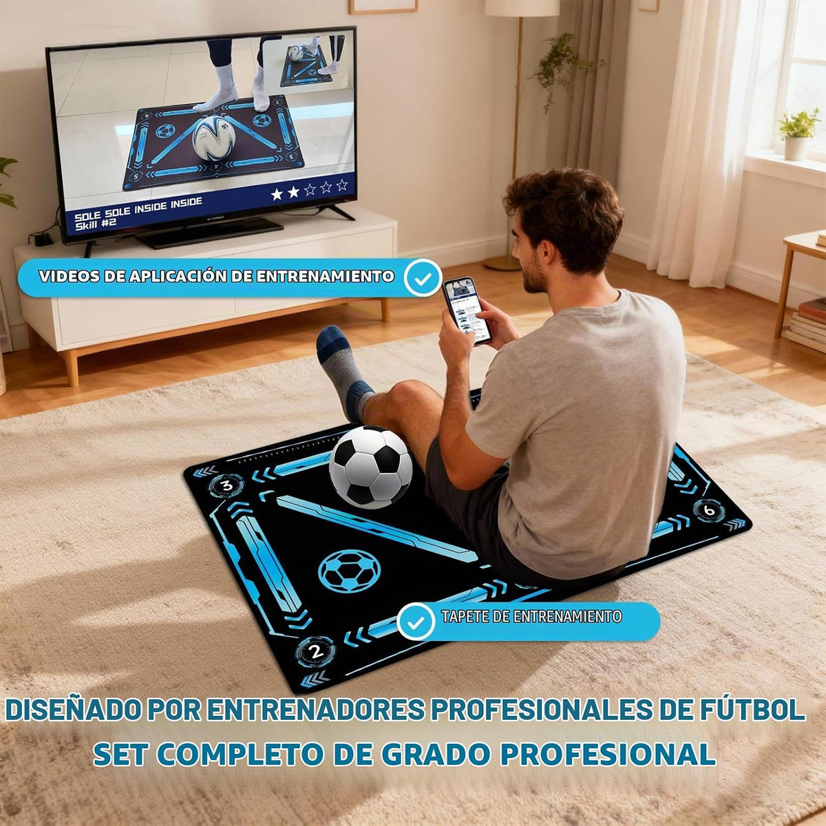 Tapete de Entrenamiento de Fútbol ZVD con Tutoriales en Video, Práctica de Juegos de Pies Antideslizante