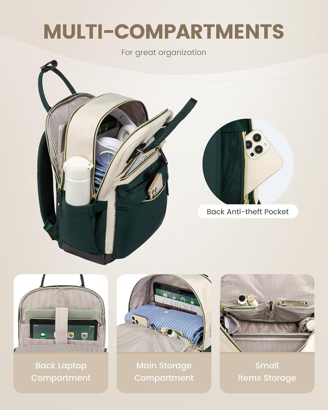 LOVEVOOK - Mochila para portátil de viaje para mujer, antirrobo, co...