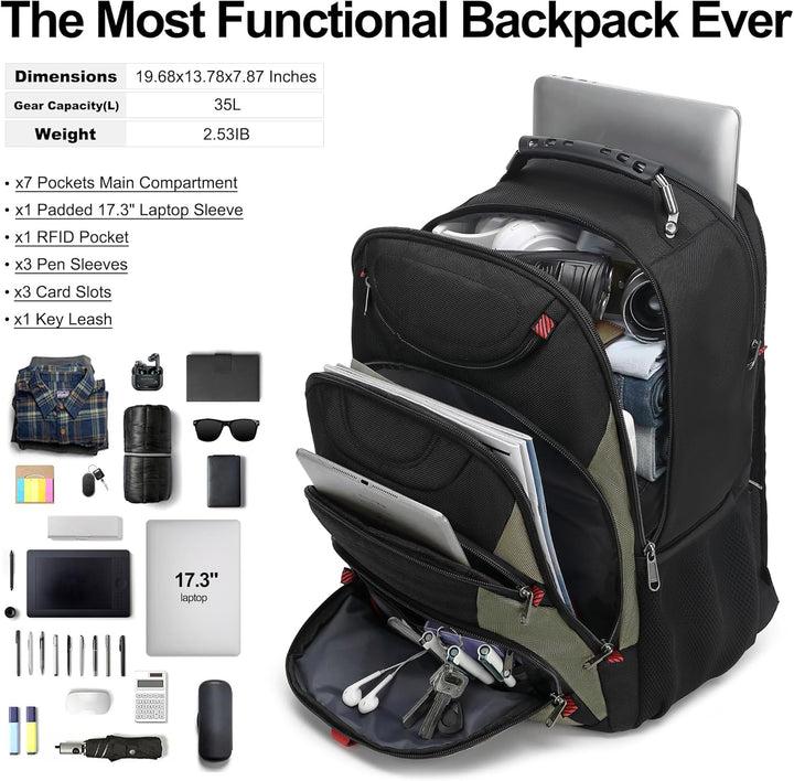 Mochila para laptop Boavan para hombre (Negro, 15.6), negro y verde...