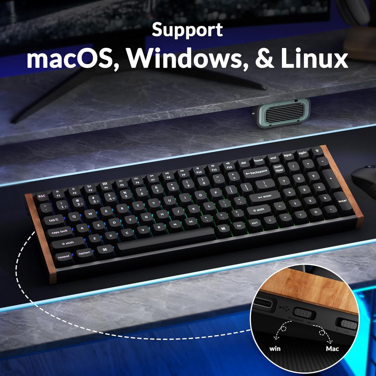 Keychron K4 HE - Teclado inalámbrico de efecto Hall al 96% con almohadilla numérica, interruptores magnéticos de disparo rápido, lanzador QMK, 2.4 GHz/Bluetooth/cableado, Mac y ventanas, marco de