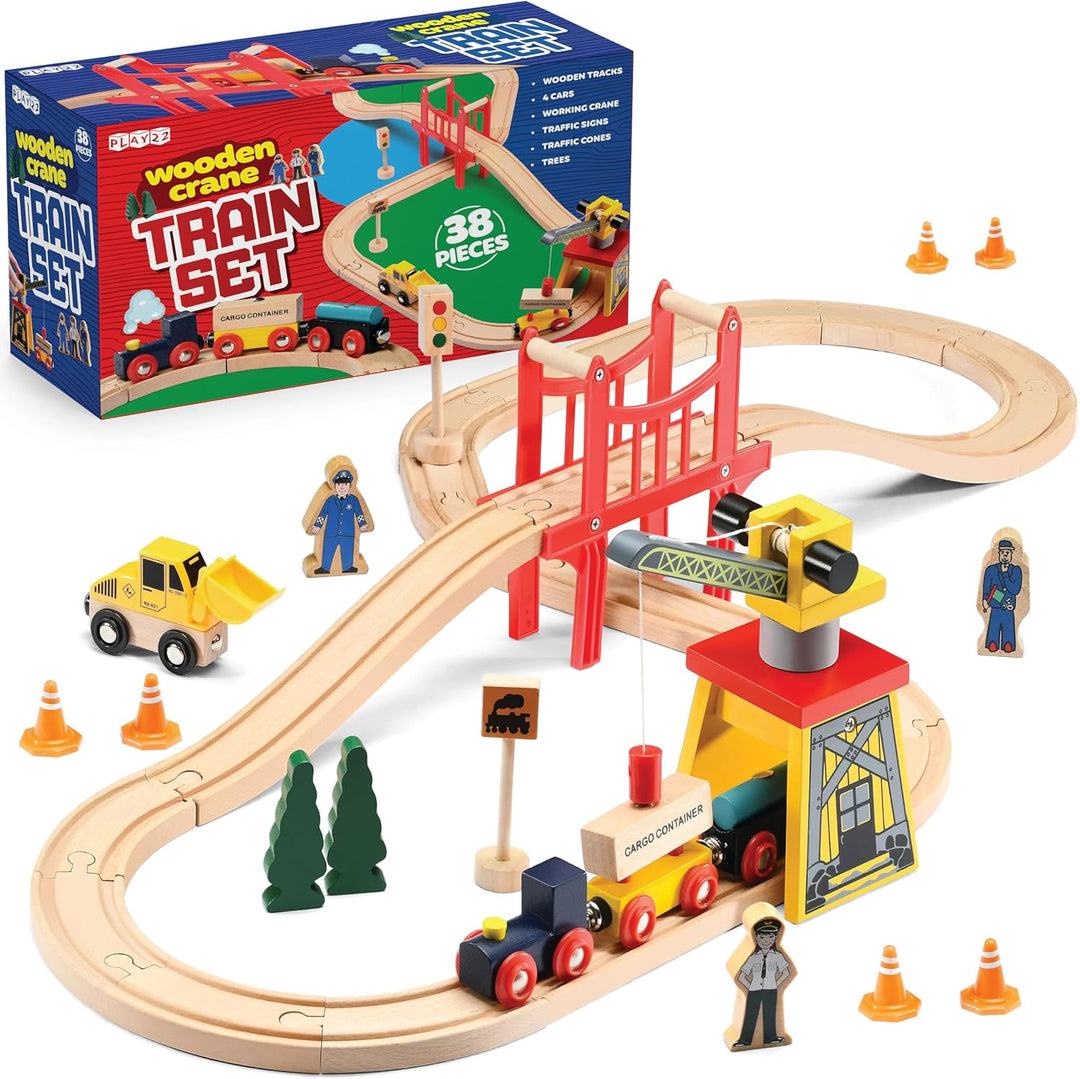 Play22 Juego de tren de madera para niños pequeños 38