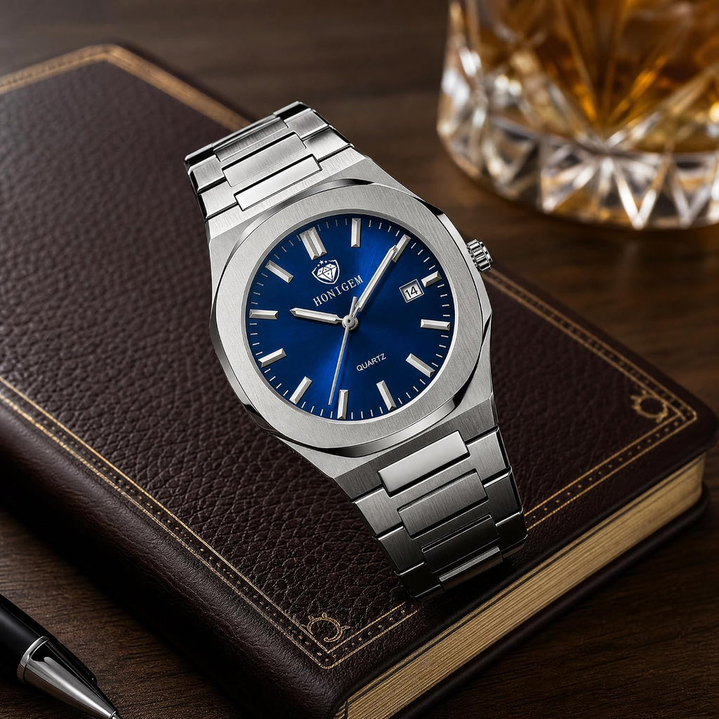 Relojes de negocios de cuarzo de acero inoxidable de cara grande de