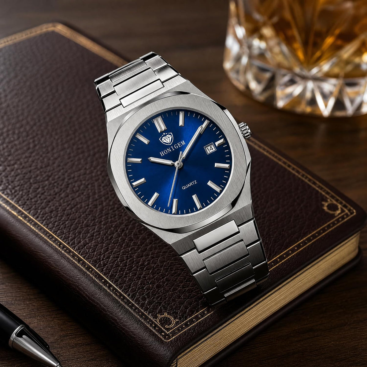Relojes de negocios de cuarzo de acero inoxidable de cara grande de