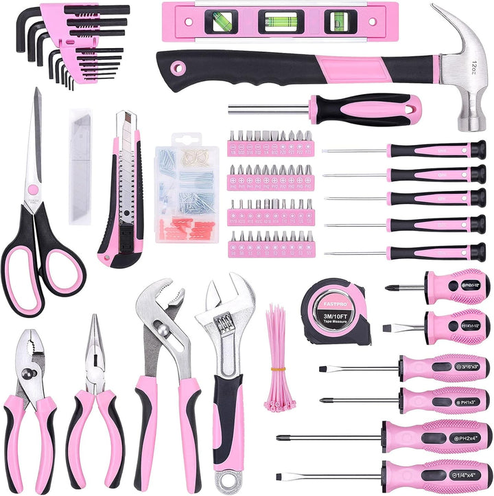 FASTPRO Juego de herramientas rosa, 220 piezas Lady's Home Repa...