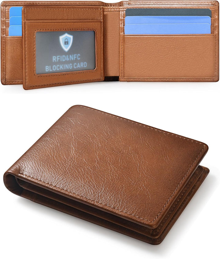 Cartera de cuero genuino MARZAHAR para hombre, billetera plegable c...