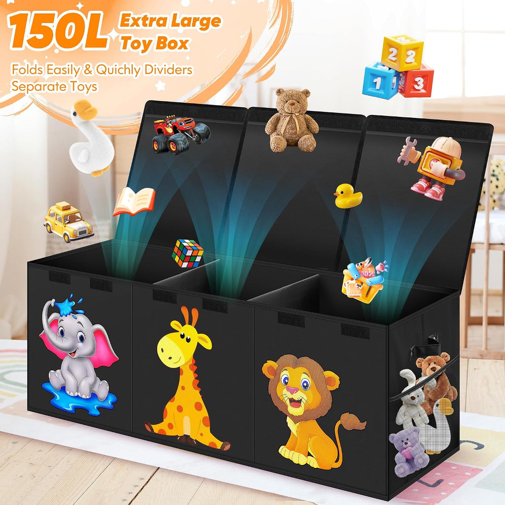 Cajón de juguetes extragrande, organizador de almacenamiento plegable con tapas, 40"x14"x16"