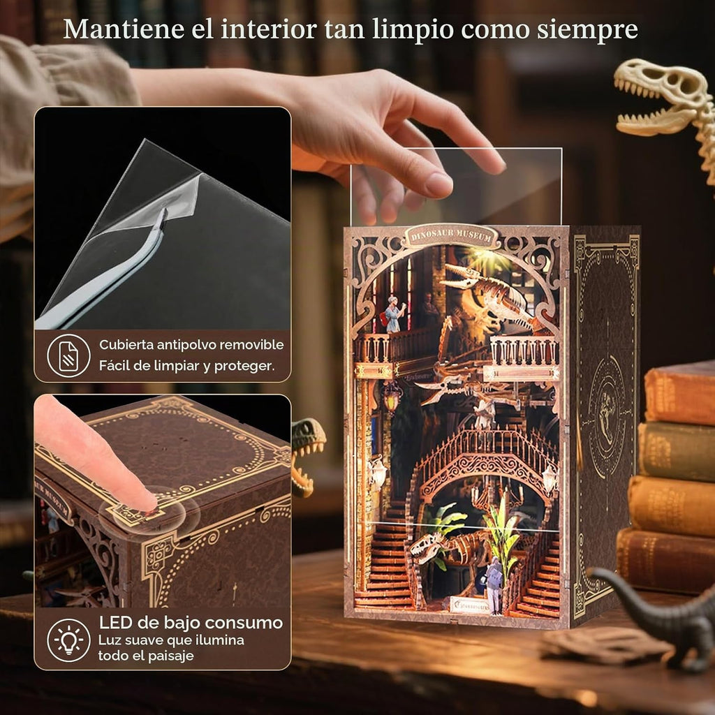 2026 Nuevo Kit de Biblioteca de Dinosaurios para Estantería con Luz LED y Impresión de Polvo