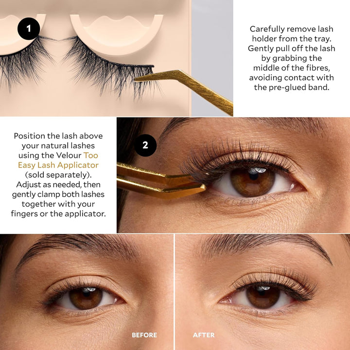 Velour Pestañas autoadhesivas sin esfuerzo (paquete de 2), pestañas...